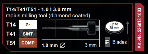 T14/T41/T51 - 1.0 | 3.0mm radius milling tool (diamond coated)