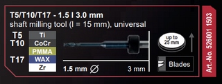 T5/T10/T17 - 1.5 | 3.0mm shaft milling tool (I=15mm) universal