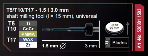 T5/T10/T17 - 1.5 | 3.0mm shaft milling tool (I=15mm) universal