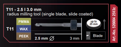 T11 - 2.5 | 3.0 mm radius milling tool (single blade, slide coated)
