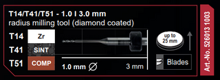 T14/T41/T51 - 1.0 | 3.0mm radius milling tool (diamond coated)