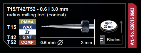 T15/T42/T52 - 0.6 | 3.0mm radius milling tool (conical)