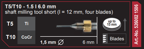 T5/T10-1.5 | 6.0mm shaft milling tool short (I=12 mm, four blades)
