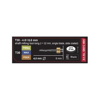 T30 - 4.0 | 6.0 mm shaft milling tool long (I=32 mm single blade, slide coated)