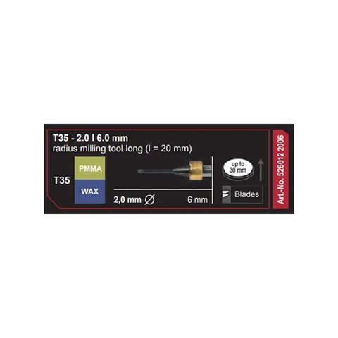 T35-2.0 | 6.0mm radius milling tool long (I=20mm)