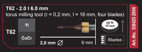 T62-2.0 | 6.0mm torus milling tool (r=0.2mm, I=16mm four blades)