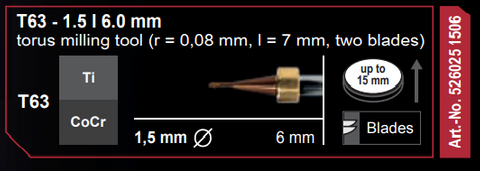 T63-1.5 | 6.0mm torus milling tool (r=0.08mm, I=7mm two blades)