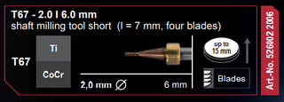 T67-2.0 | 6.0mm shaft milling tool short (I=7mm, four blades)