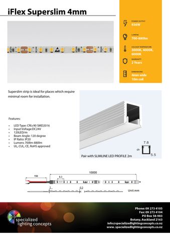 SLIMLINE LED PROFILE 2M  9 X 7.6mm  w/ END CAPS