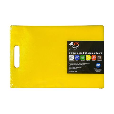 CHOPPINGBOARD PE 450X300MM YELLOW W/HANDLE