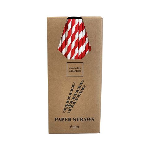 PAPER STRAWS 6 X 197MM - RED & WHITE CTN 20 X 250 EACH BOX