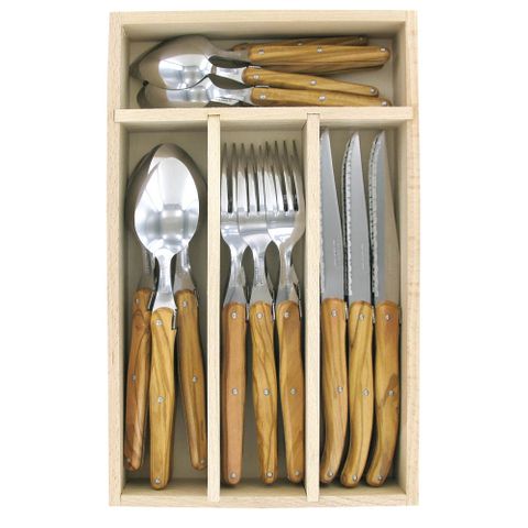 Verdier Cutlery Set 24 Pc Olive Wood