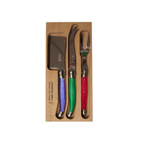 Laguiole Cheese Set Blue/grn/red 3pc