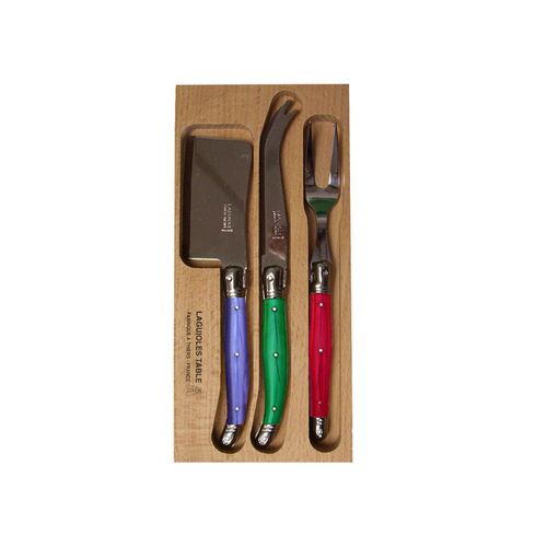 Laguiole Cheese Set Blue/grn/red 3pc
