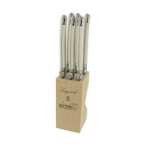 Laguiole Steak Knife Block Set 6 White
