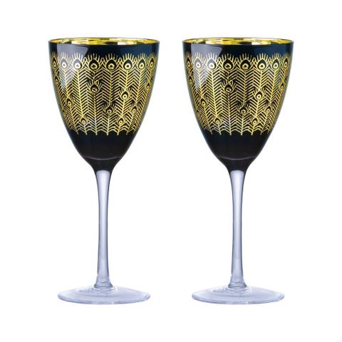 Artland Midnight Peacock Wine Glass Set2