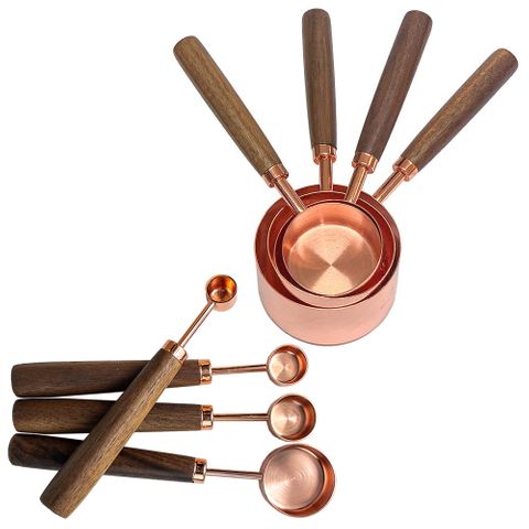 Copper Measuring Cups And Spoons Set 8pc