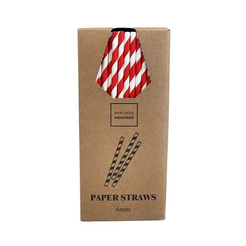 Paper Straws 6 X 197mm - Red & White Ctn