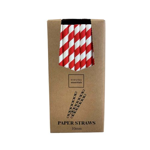 Paper Straws 10 X 197mm - Red/white Ctn