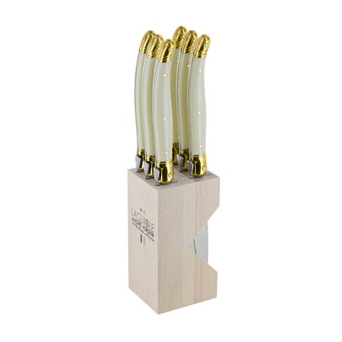 Laguiole Steak Knife Block Set6 Ivory/br