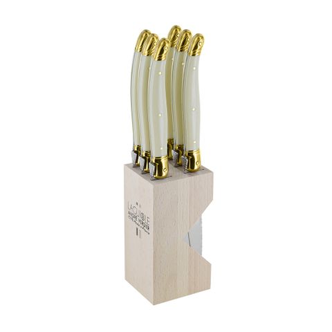 Verdier Steak Knife Block Set6 Ivory/brs