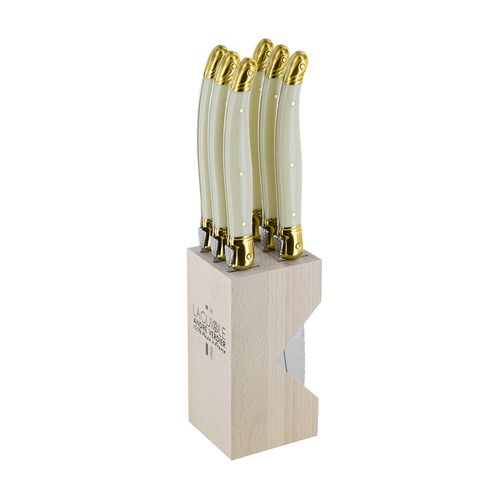 Verdier Steak Knife Block Set6 Ivory/brs