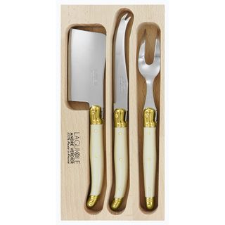 Laguiole Cheese Set Ivory/brass 3pc