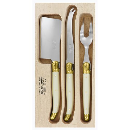 Laguiole Cheese Set Ivory/brass 3pc