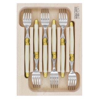 Laguiole Fork Set 6 Ivory/brass Bolsters