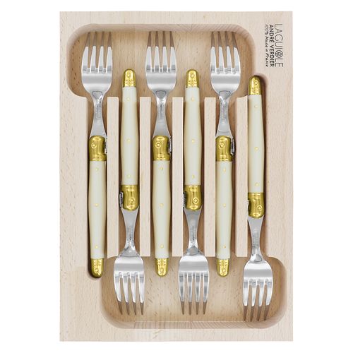 Laguiole Fork Set 6 Ivory/brass Bolsters