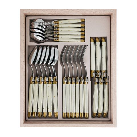 Laguiole Cutlery Set 24 Pc Ivory/brass
