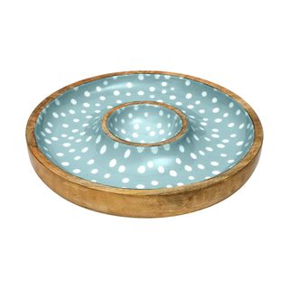 Sintra Mango Wood Spotted Chip And Dip Bowl  - Duck Egg