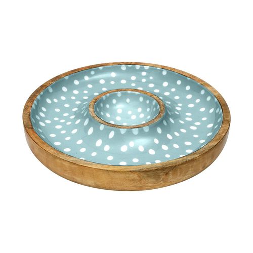 Sintra Mango Wood Spotted Chip And Dip Bowl  - Duck Egg