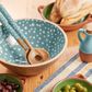 Sintra Mango Wood Spotted Salad Servers - Duck Egg