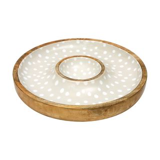 Sintra Mango Wood Spotted Chip And Dip Bowl - Stone