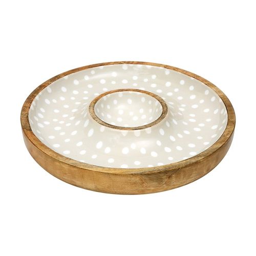Sintra Mango Wood Spotted Chip And Dip Bowl - Stone
