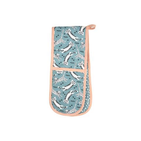 Meow Recycled Cotton Double Oven Gloves - Blue
