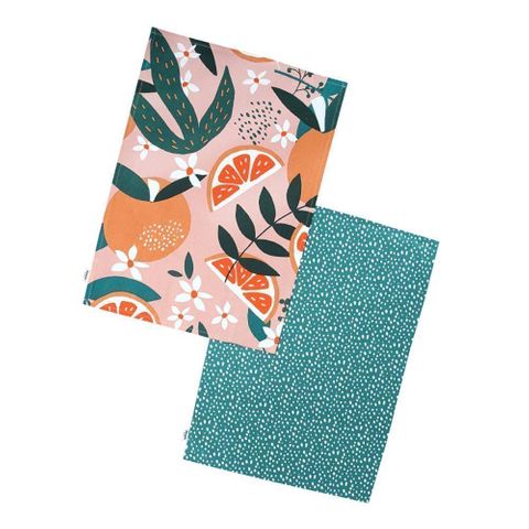 Exotic Fruit Recycled Cotton Set Of 2 Tea Towels - Blush