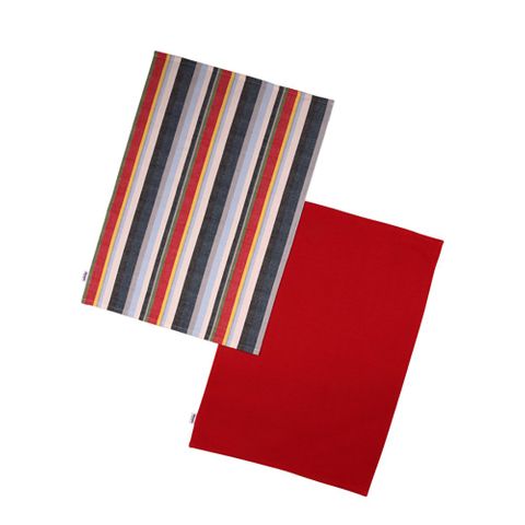 Striped Recycled Cotton Set Of 2 Tea Towels - Red