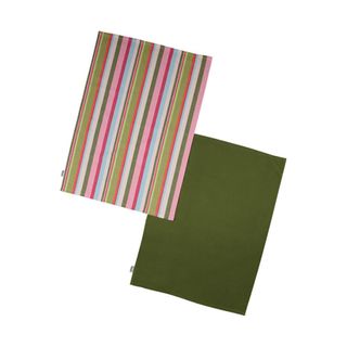 Striped Recycled Cotton Set Of 2 Tea Towels - Green