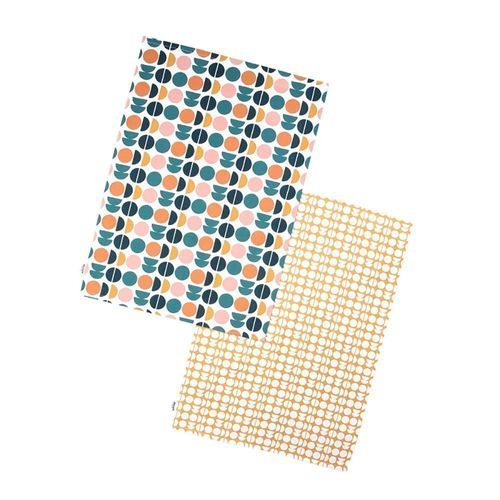 Retro Spot Recycled Cotton Set Of 2 Tea Towels - Teal