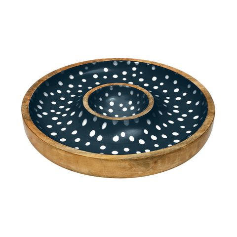 Sintra Mango Wood Spotted Chip And Dip Bowl - Ink Blue