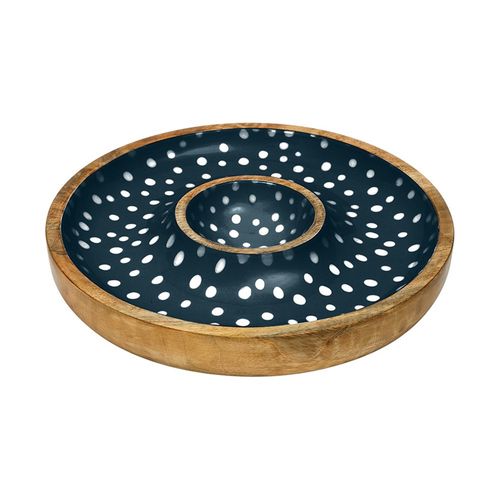 Sintra Mango Wood Spotted Chip And Dip Bowl - Ink Blue