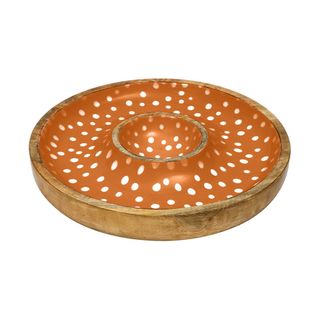 Sintra Mango Wood Spotted Chip And Dip Bowl  - Ochre
