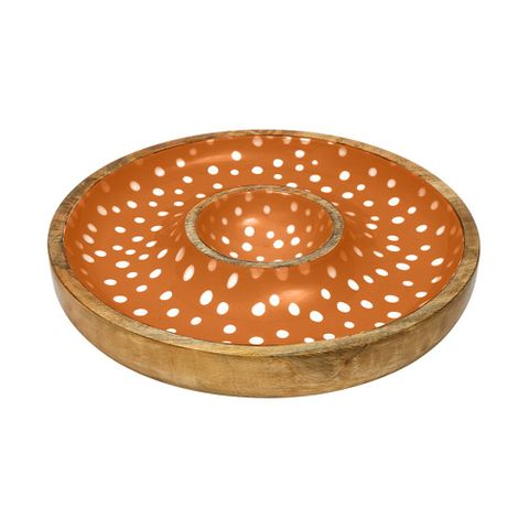 Sintra Mango Wood Spotted Chip And Dip Bowl  - Ochre