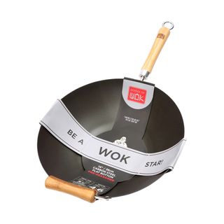 School Of Wok By Dexam 14in/36cm Pre-seasoned Carbon Steel Wok