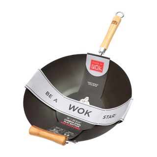 School Of Wok By Dexam 16in/40.5cm Pre-seasoned Carbon Steel Wok