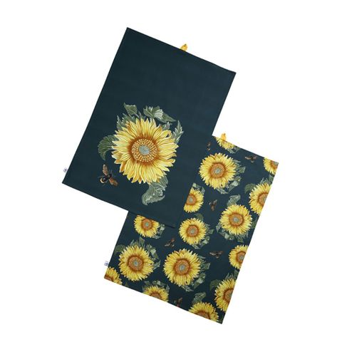 Sunflower Set Of 2 Tea Towels - Navy