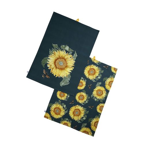 Sunflower Set Of 2 Tea Towels - Navy