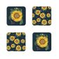 Sunflower Set Of 4 Coasters - Navy